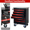 Rolling Tool Cart with Stainless Steel Top - Black & Red