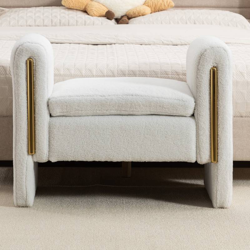 Cozy Ivory Teddy Bench for Shoes & Makeup