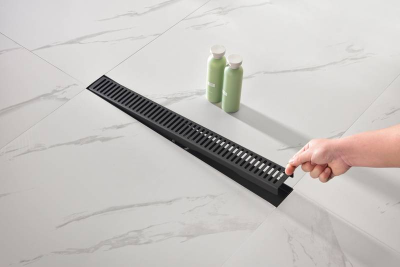 Sleek Linear Shower Drain with Easy-Clean Grate and Hair Strainer