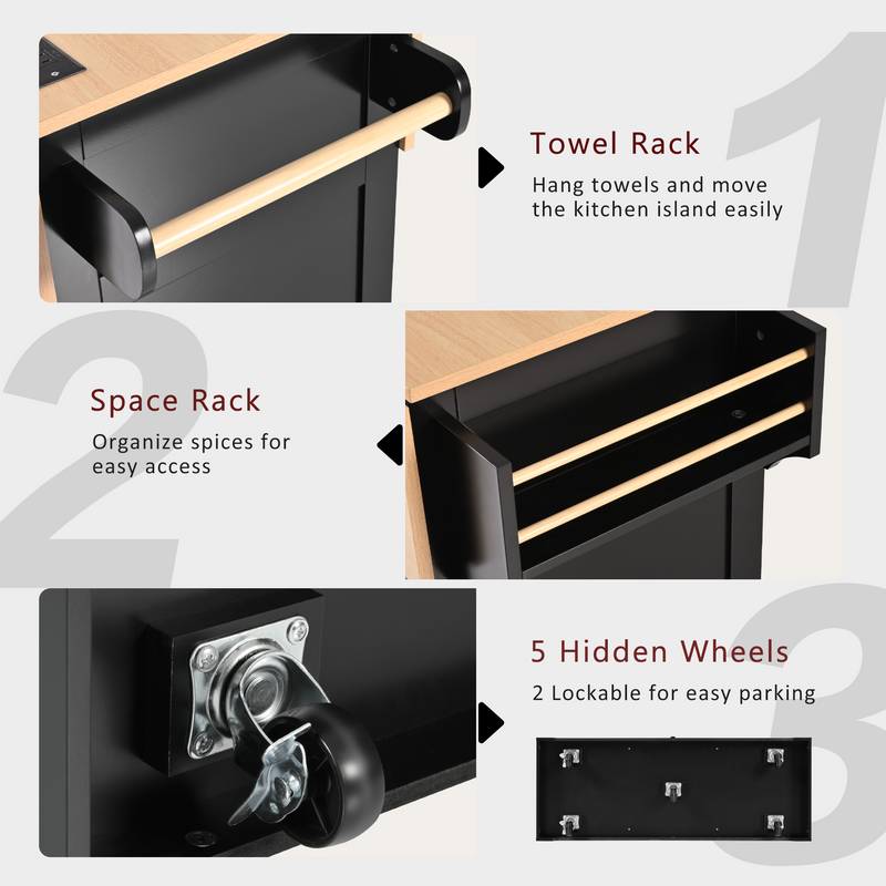 Versatile Kitchen Island Cart with Drop Leaves and Power Outlet