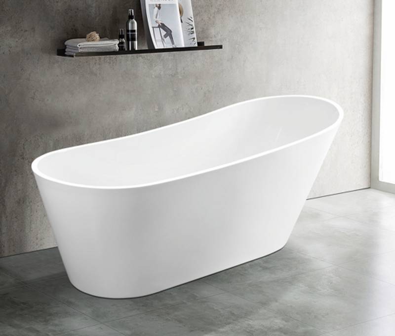 Luxury Deep Soaker Freestanding Tub - Glossy White with Chrome Finish