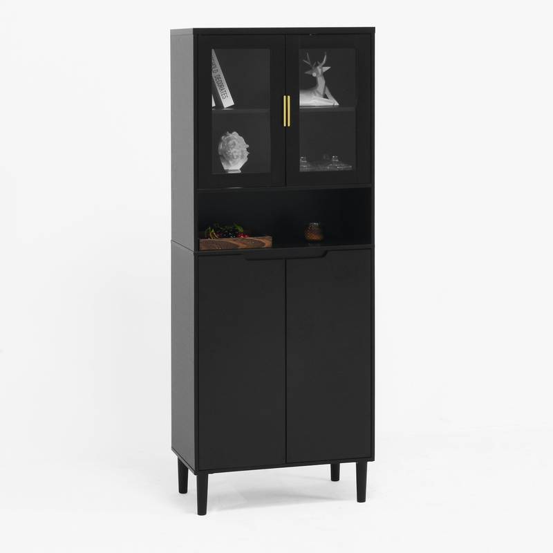 Sleek Adjustable Glass Door Bookcase - Black storage for Living & Bedroom