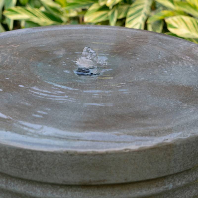 Rustic Green Cylinder Fountain & Bird Bath