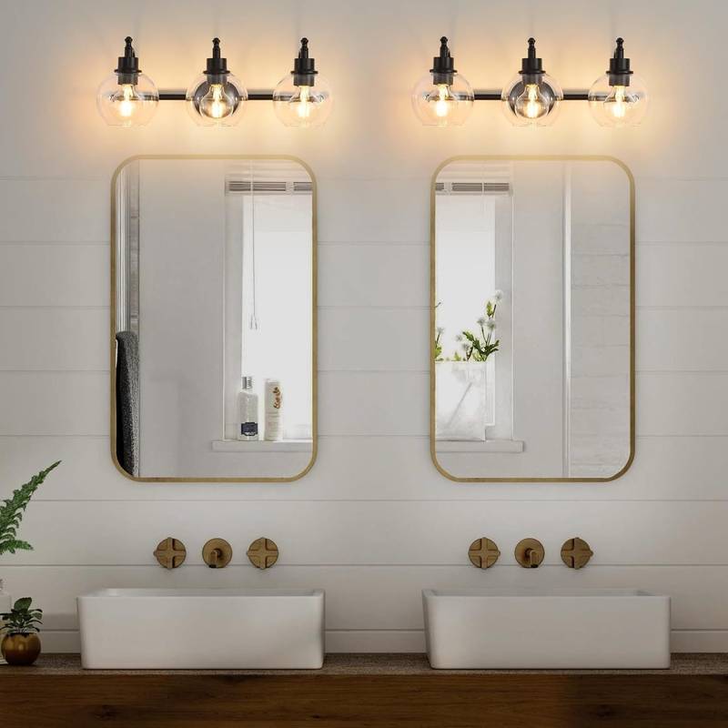 Brushed Gold Modern Vanity Light with Clear Glass Shades
