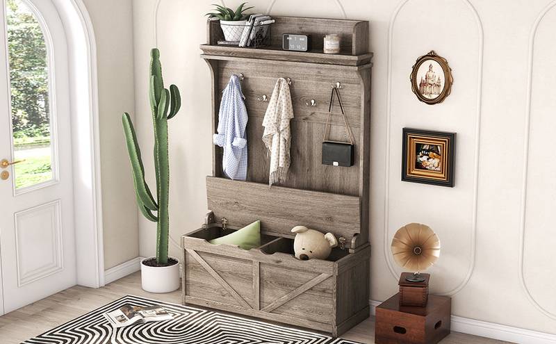 Chic Entryway Hall Tree with Storage Bench and Hooks