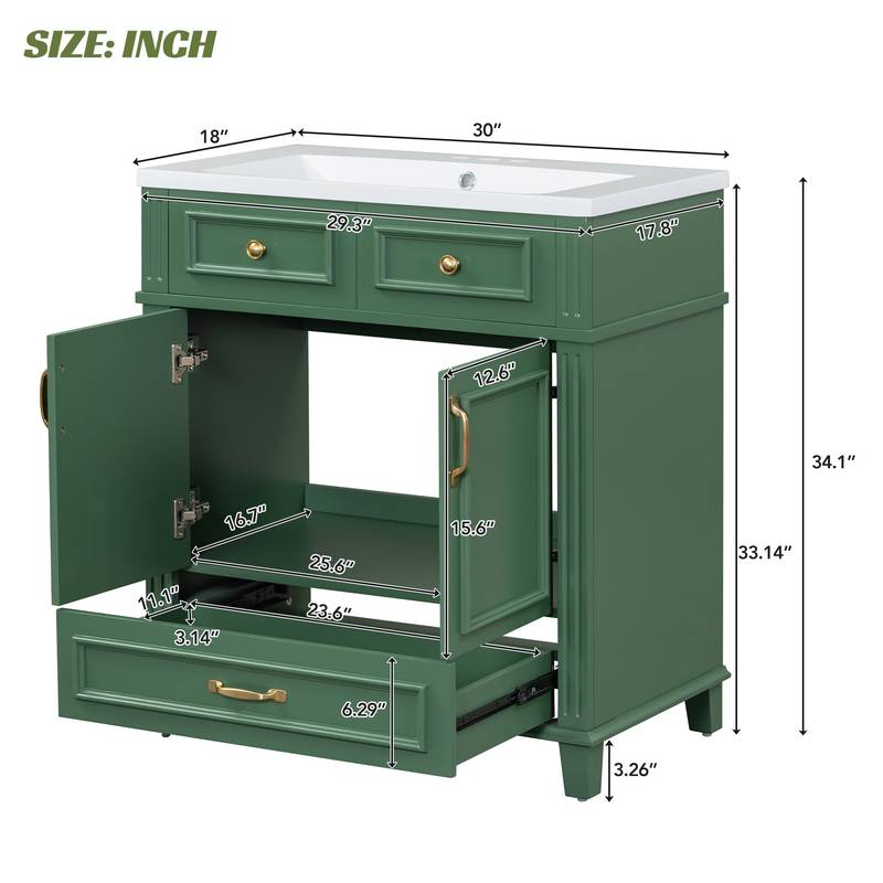 Vintage Green Bathroom Vanity with Soft-Close Storage