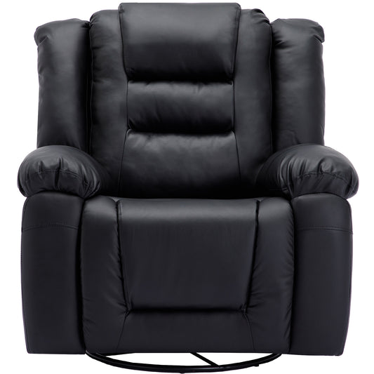 360° Rocker Recliner: Black PU Leather Home Theater Seating