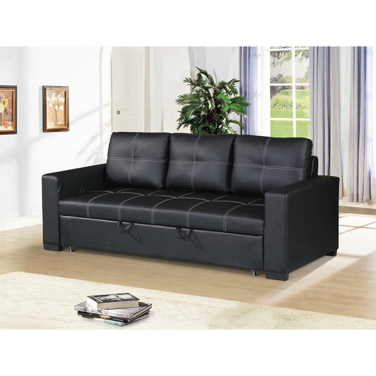 3 Seat Black Leather Sofa Bed