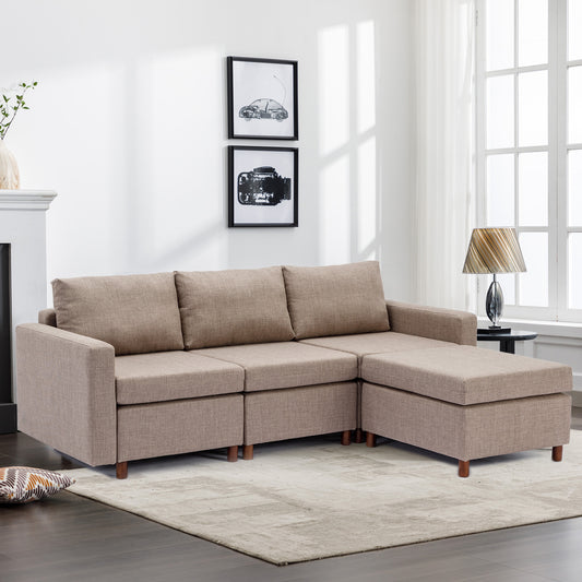 3-seat sectional sofa with ottoman in brown