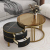 Chic Nesting Coffee Tables with Drawers - Sleek Round Design in Black and Brown Glass