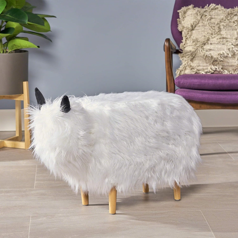 Cozy White Yak Ottoman – Fun Foot Stool for Every Space!