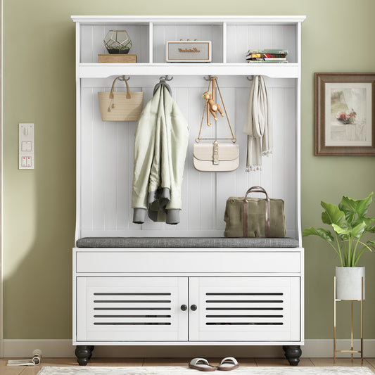 All-in-One Entryway Bench with Stylish Storage and Hooks