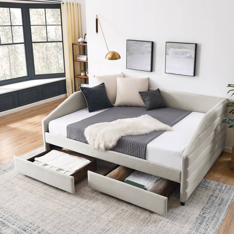 Cozy Beige Daybed with Trundle and Drawers