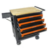 Orange Multi-Use Tool Cart with Wheels and Wooden Top