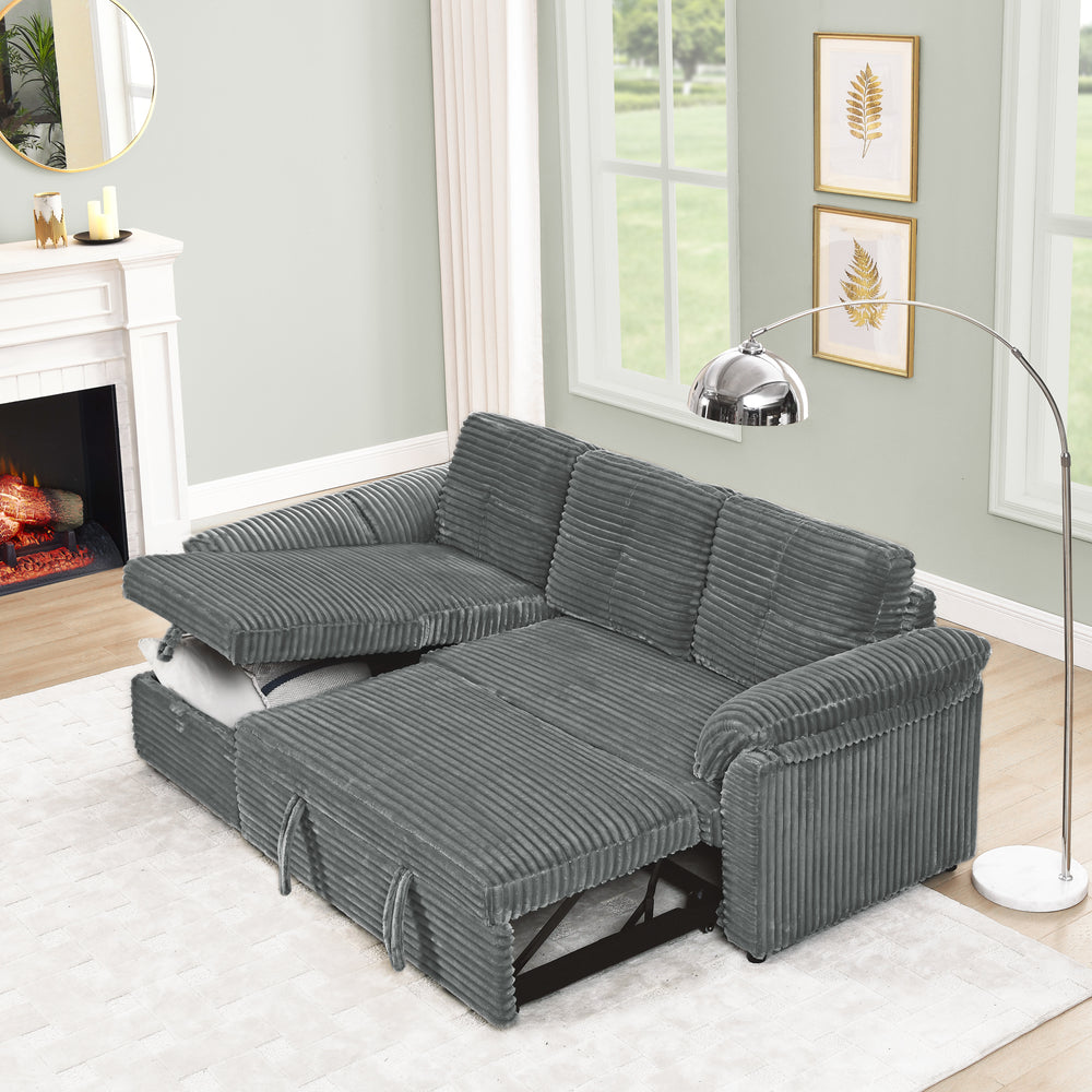 Cozy Convertible Corduroy Sectional Sofa with Storage and Recline