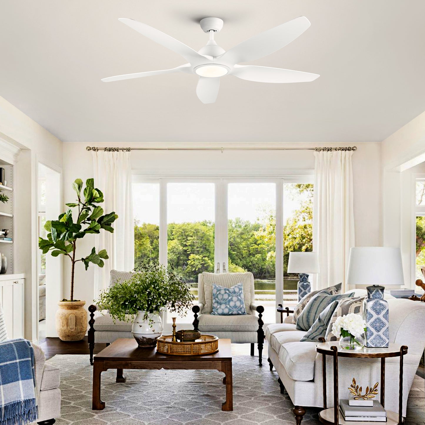 Sleek LED Ceiling Fan with White Blades