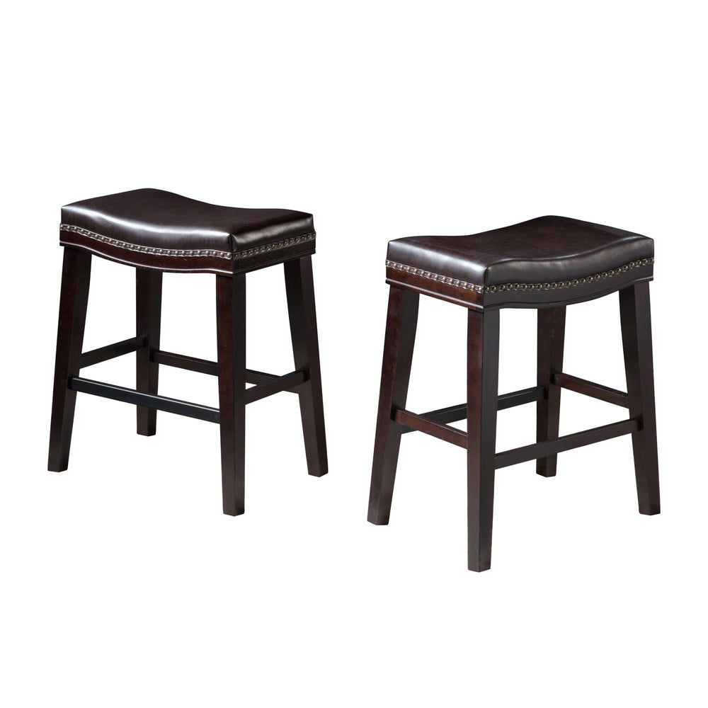 Chic Dark Brown Saddle Counter Stools with Nailhead Detail (Set of 2)