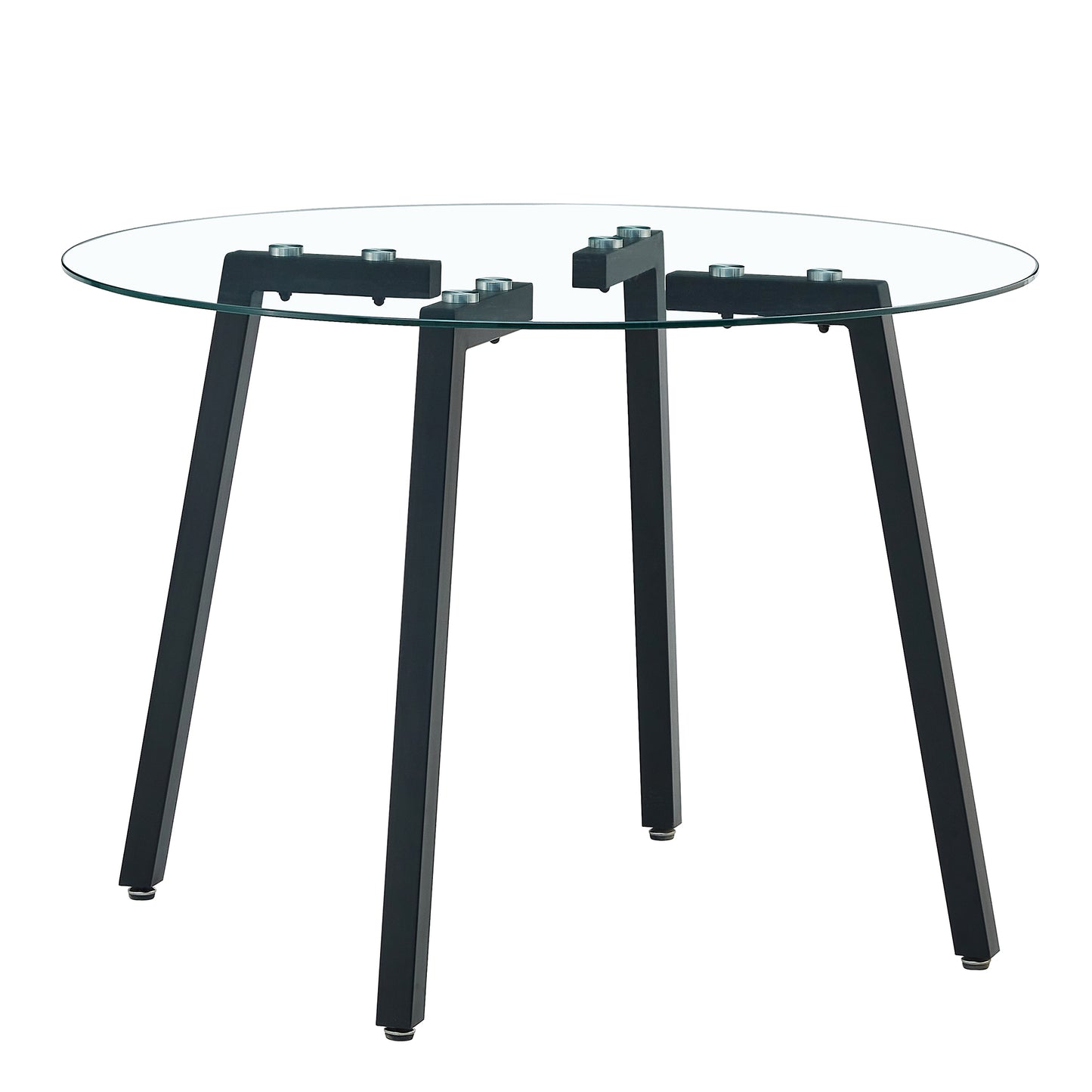 Chic Round Glass Dining Table with Black Metal Legs