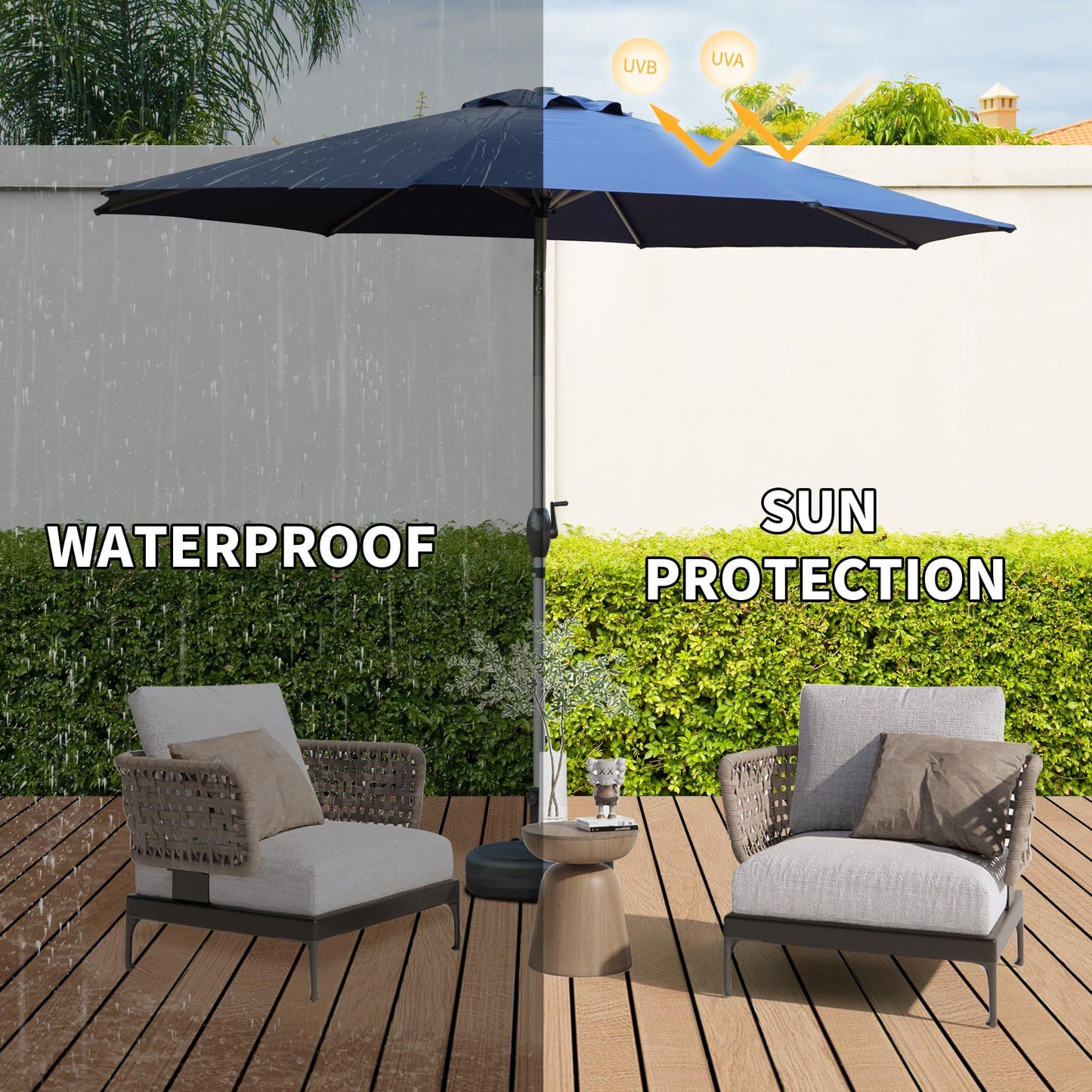 Navy Blue Patio Umbrella with Tilt & Crank – Perfect Sun Shade for Your Outdoor Oasis!