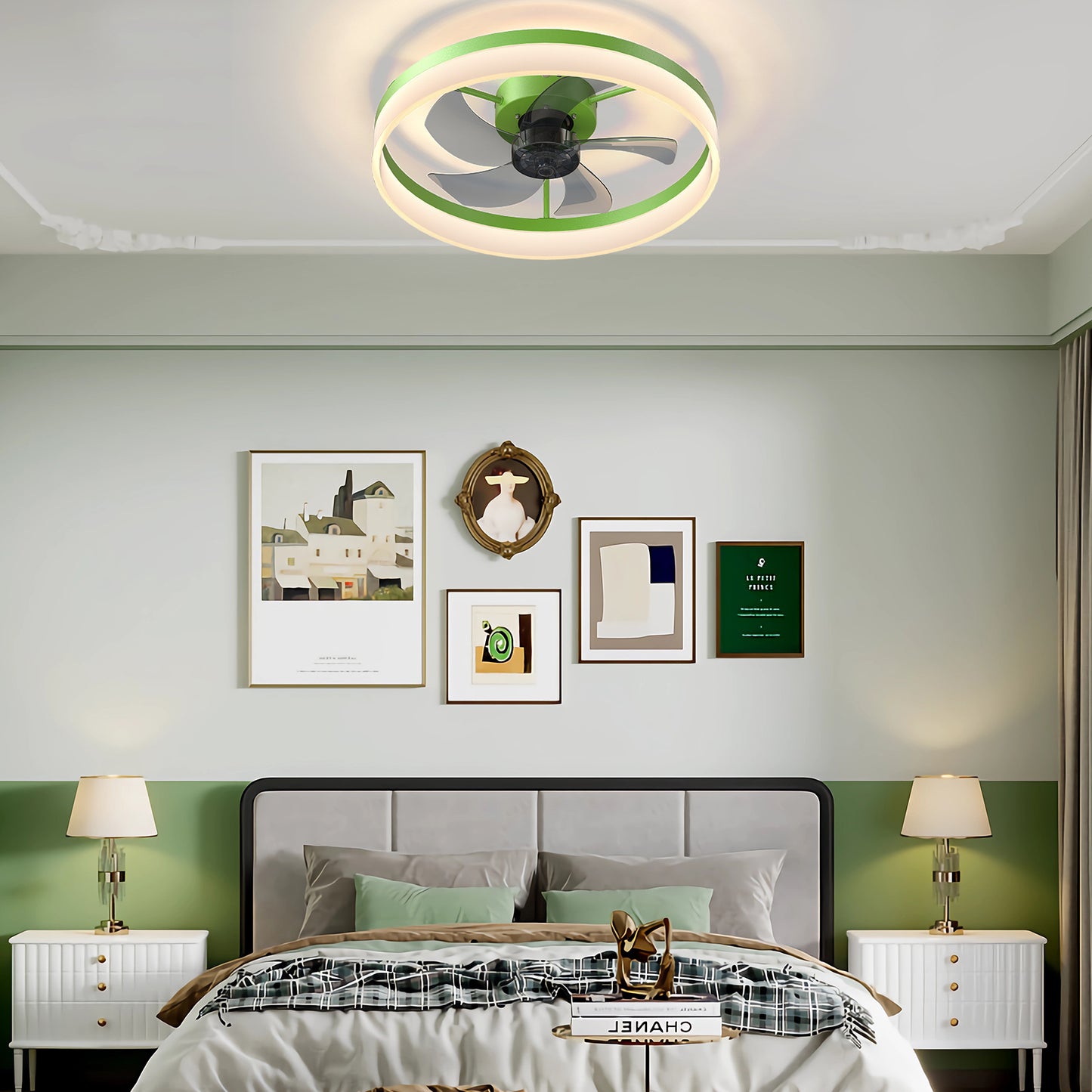 Sleek Green Dimmable LED Ceiling Fan with Light