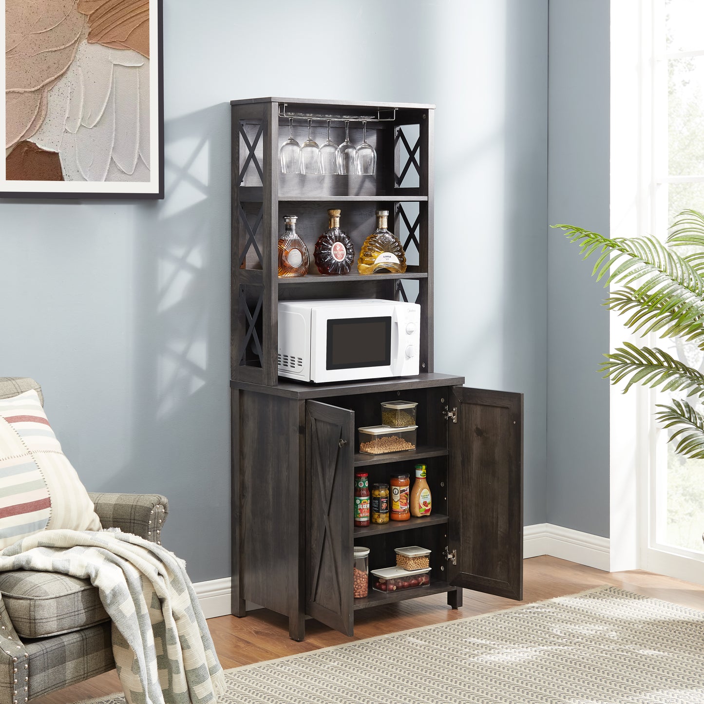 Chic Coffee & Wine Bar Cabinet with Barn Style