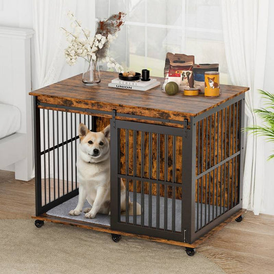 Rustic Charm Dog Crate with Cozy Mat