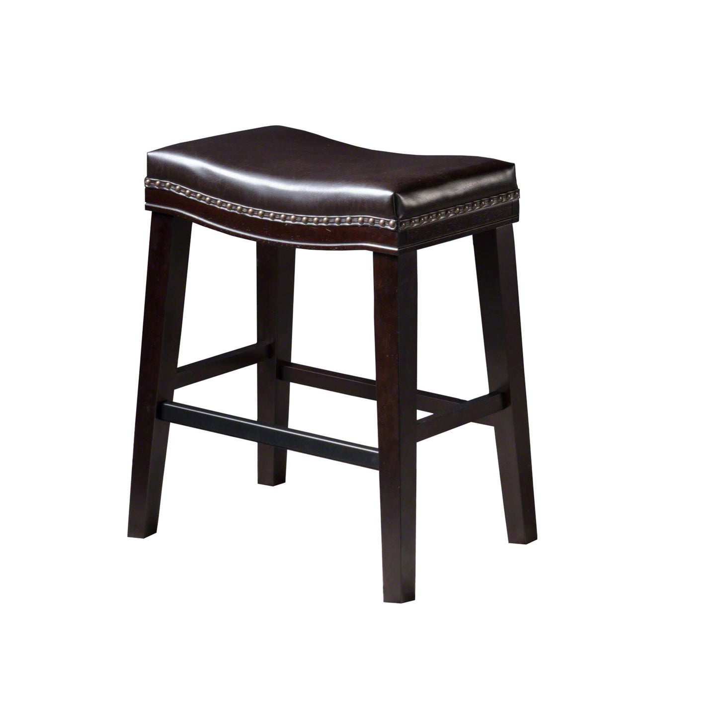 Chic Dark Brown Saddle Counter Stools with Nailhead Detail (Set of 2)