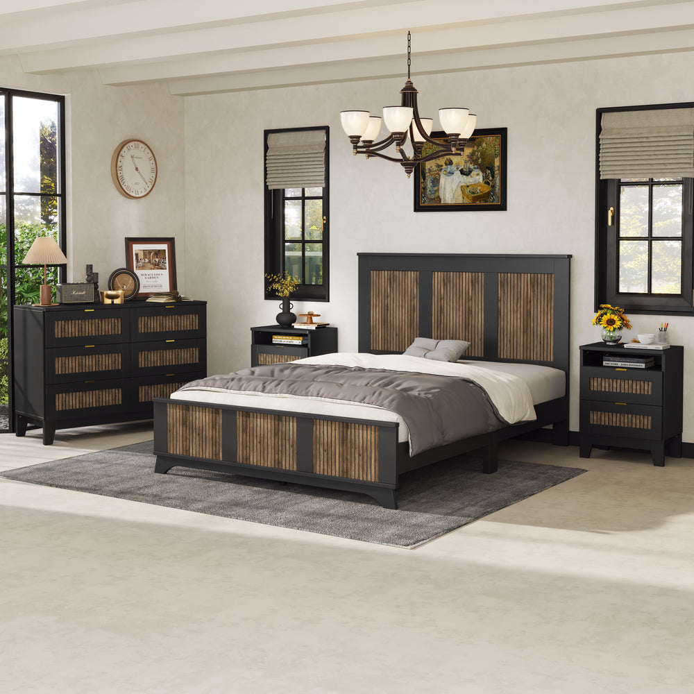 Farmhouse Queen Bedroom Set – Chic Bed, Nightstand, & Dresser