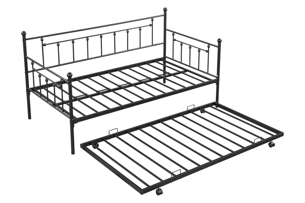 Vintage Metal Twin Daybed with Trundle - Stylish & Space-Saving Comfort