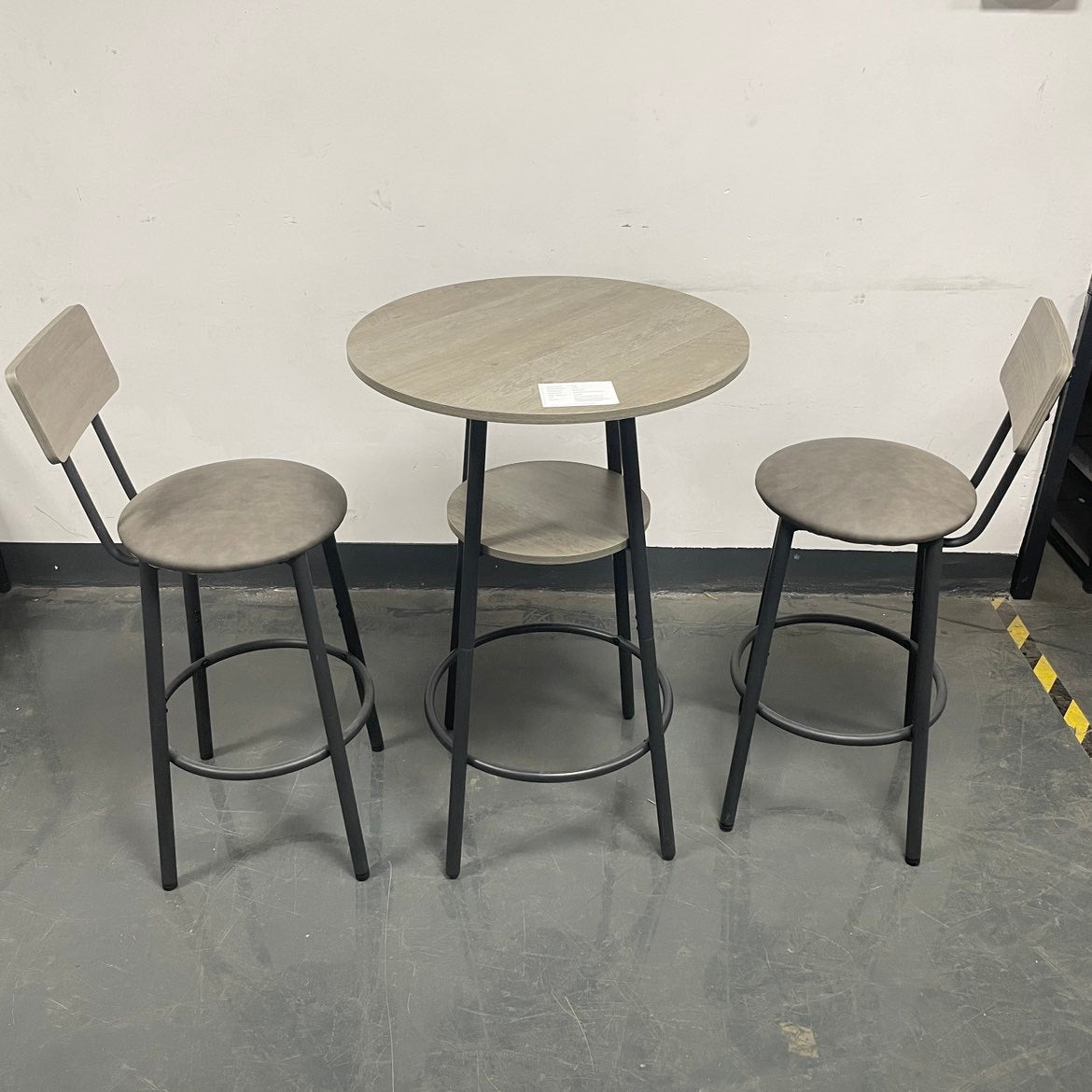 Cozy Grey Round Bar Stool Set with Backrest and Shelf