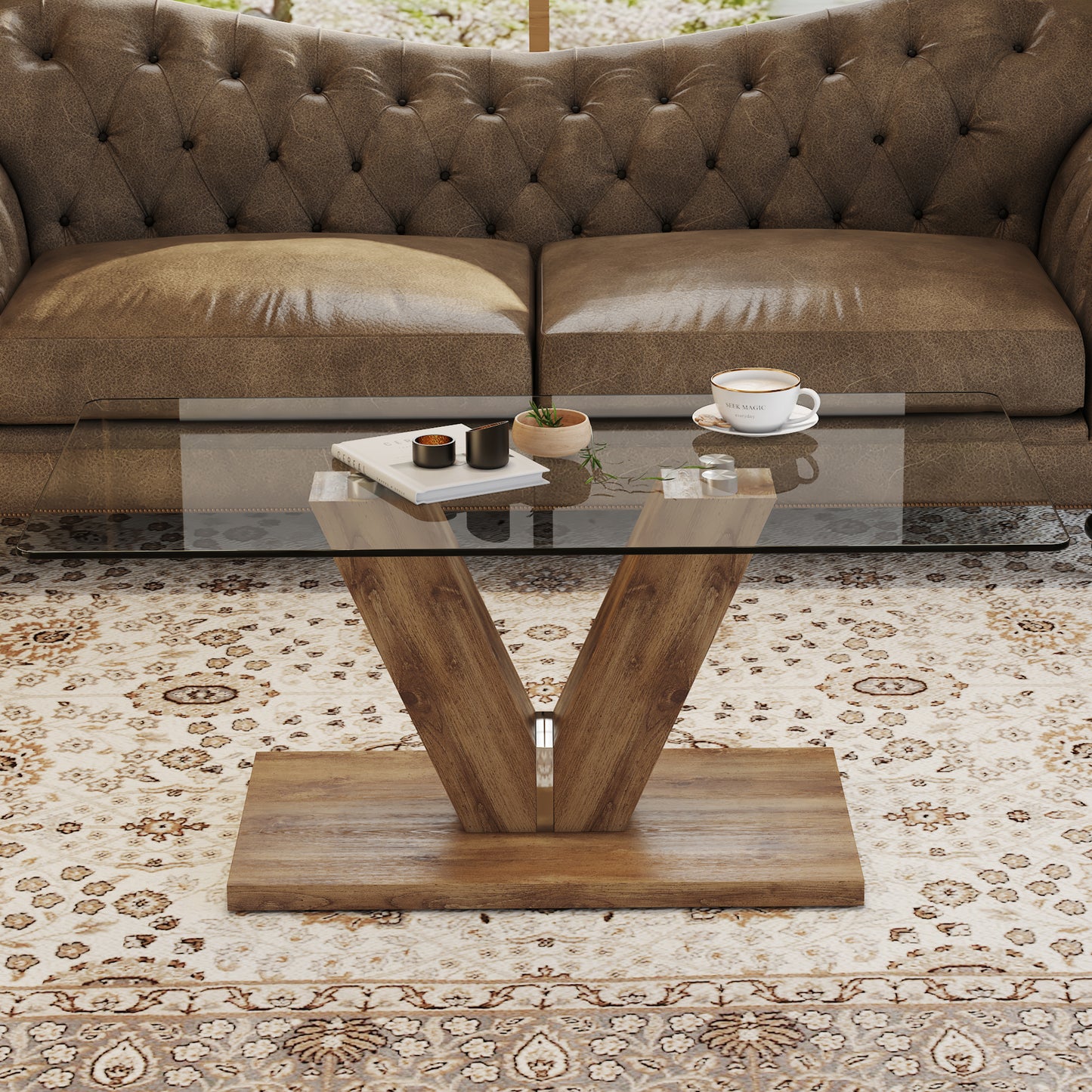 Sleek Glass & Wood Coffee Table