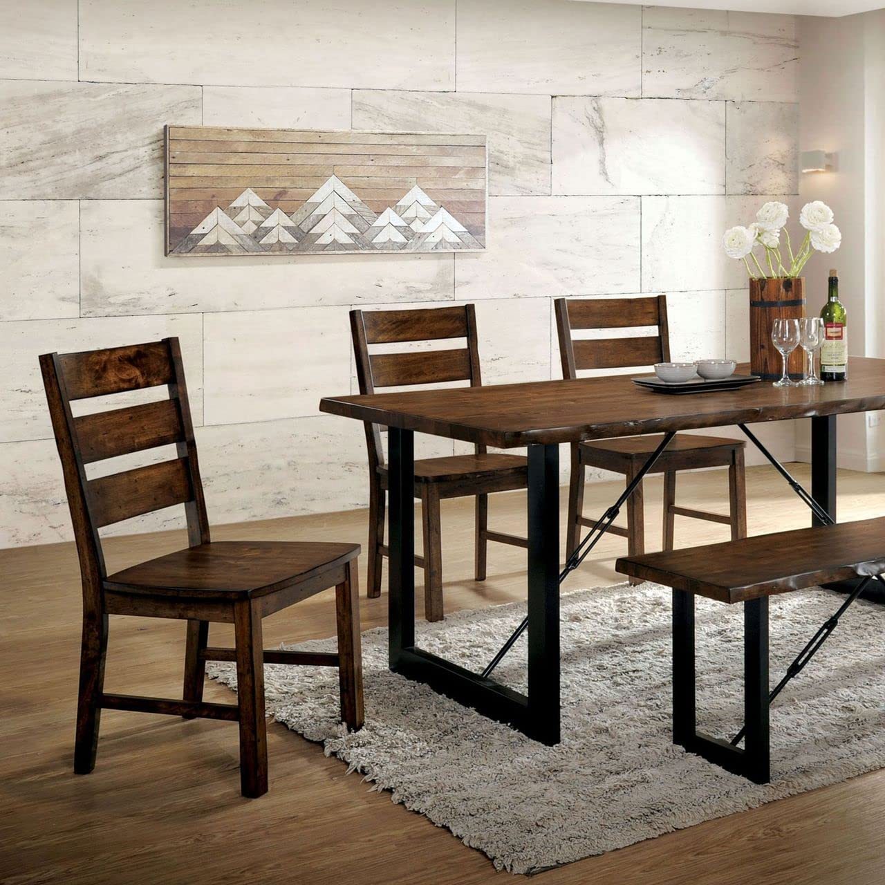 Chic Walnut Slat Back Dining Chairs - Set of Two