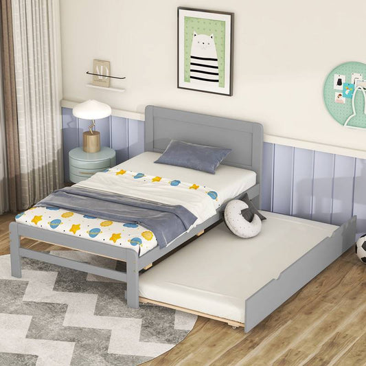 Chic Grey Twin Bed with Trundle