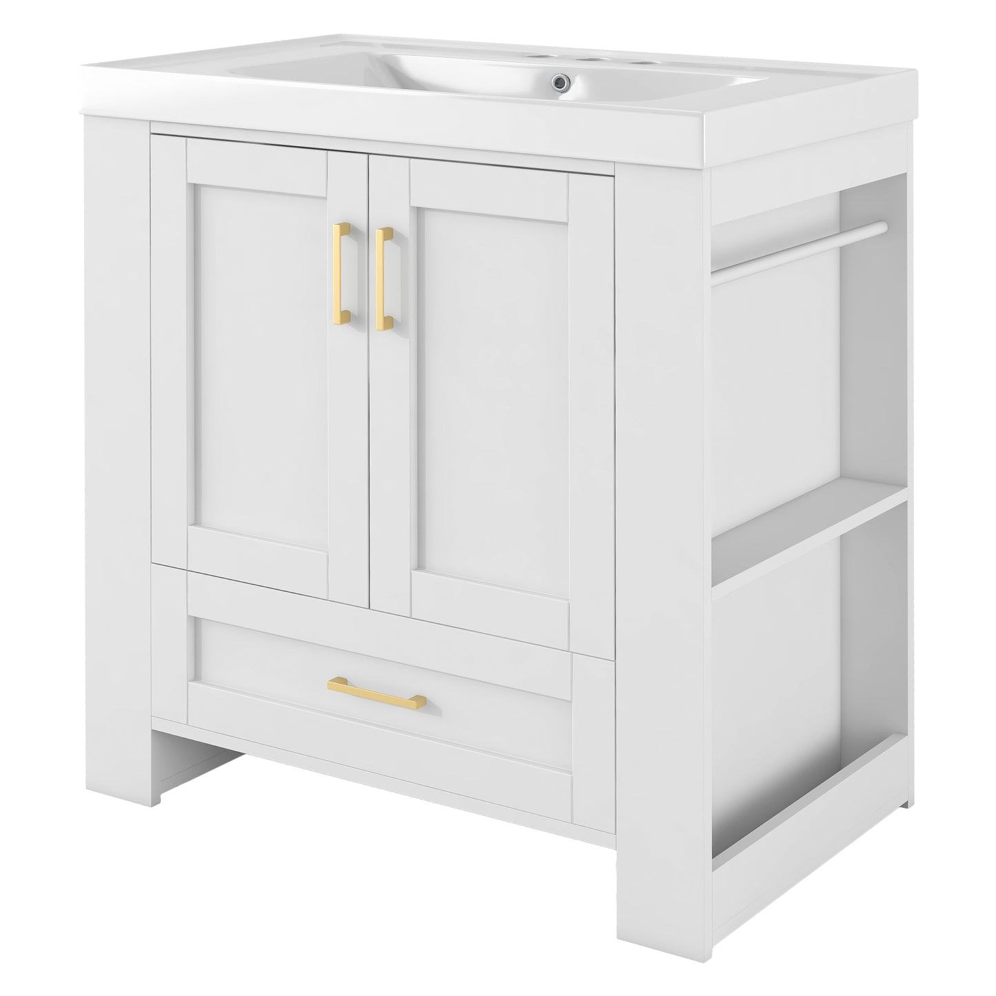 Sleek Modern Double-Shelf Bathroom Vanity with Sink