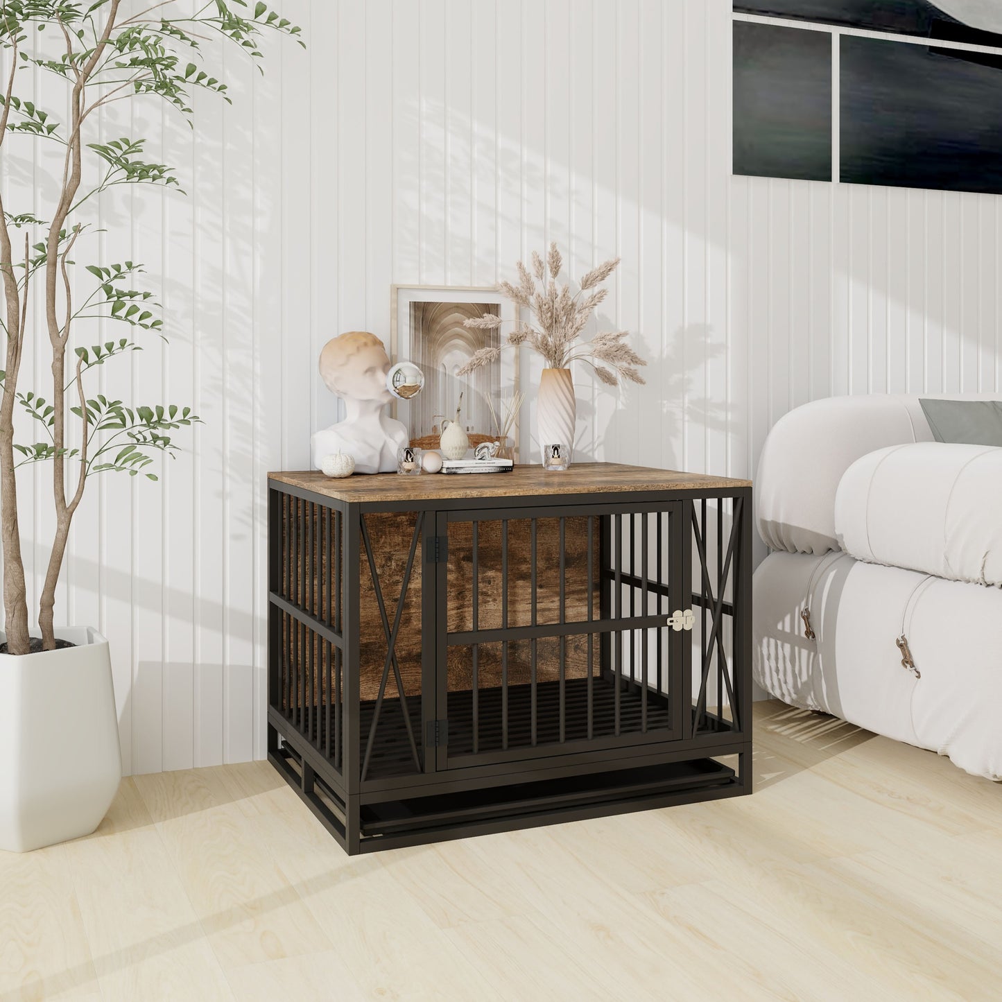 Rustic Dog Crate End Table