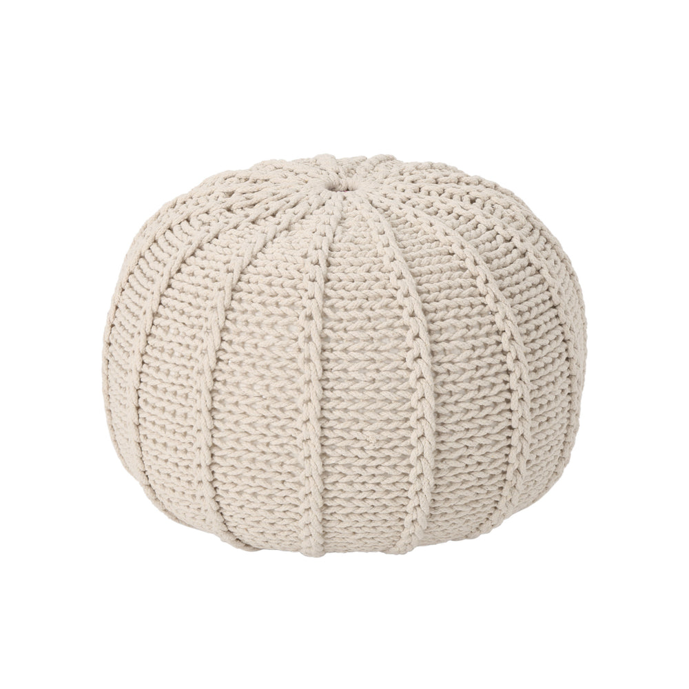 Snug Beige Knitted Pouf