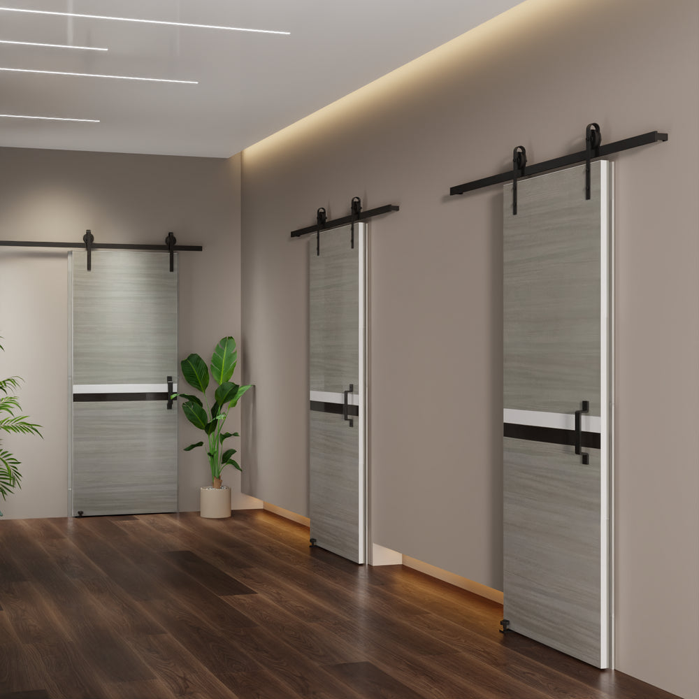 Sleek Sliding Door Set: Modern Melamine Panel with Track and Handle