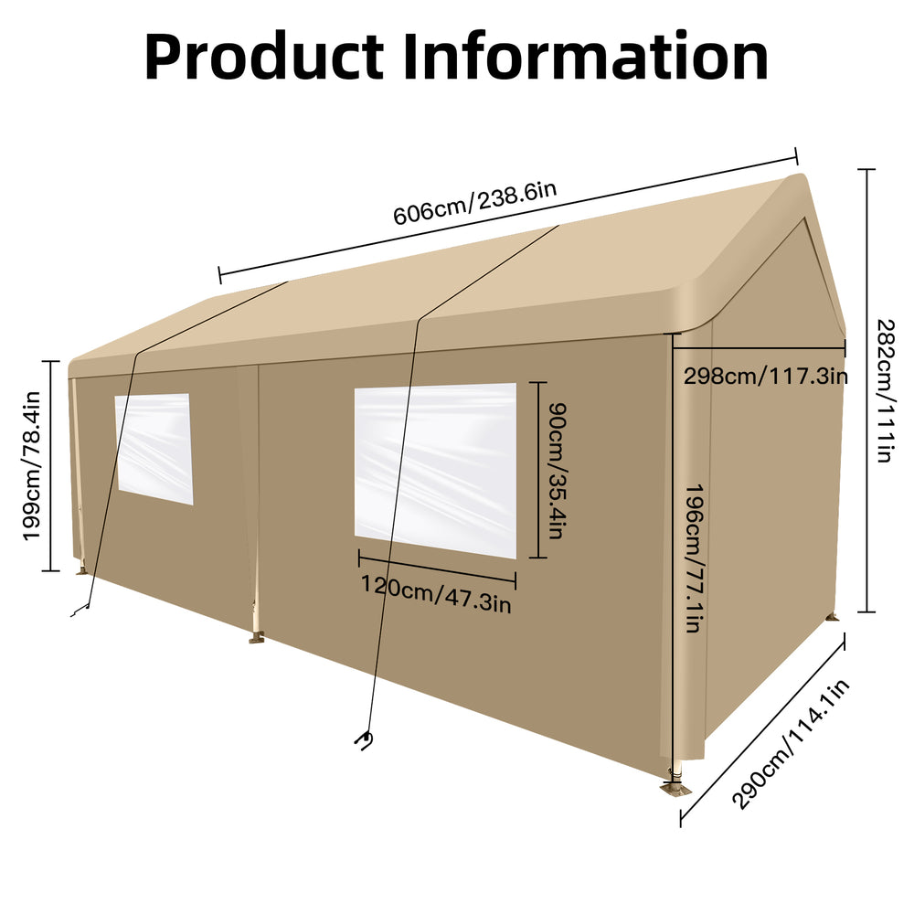 Khaki Heavy-Duty Portable Carport Shelter