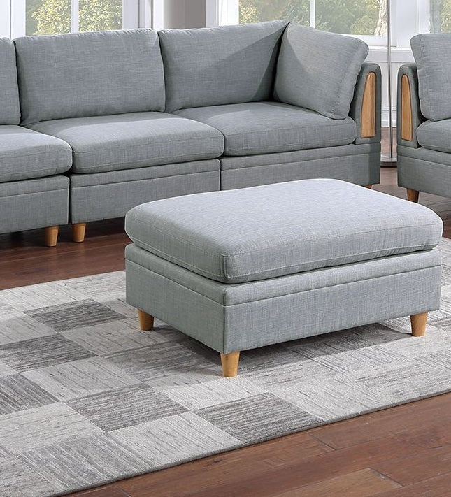 Cozy Grey Ottoman with Wooden Legs