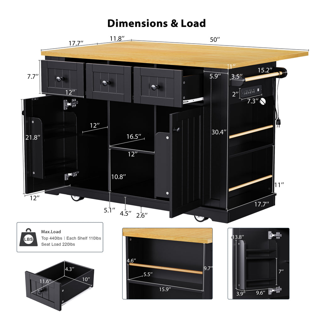 Multi-Functional Rolling Kitchen Island with Drop Leaf & Storage