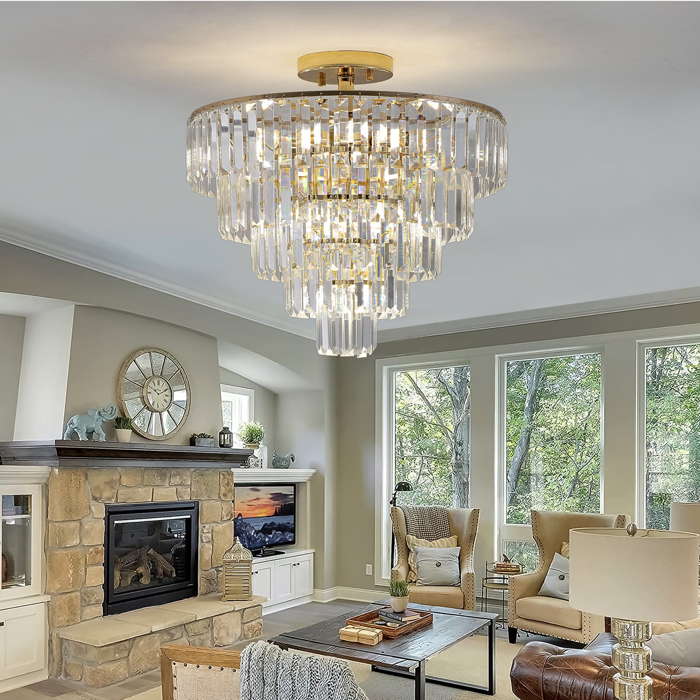 Glimmering Gold Crystal Chandelier