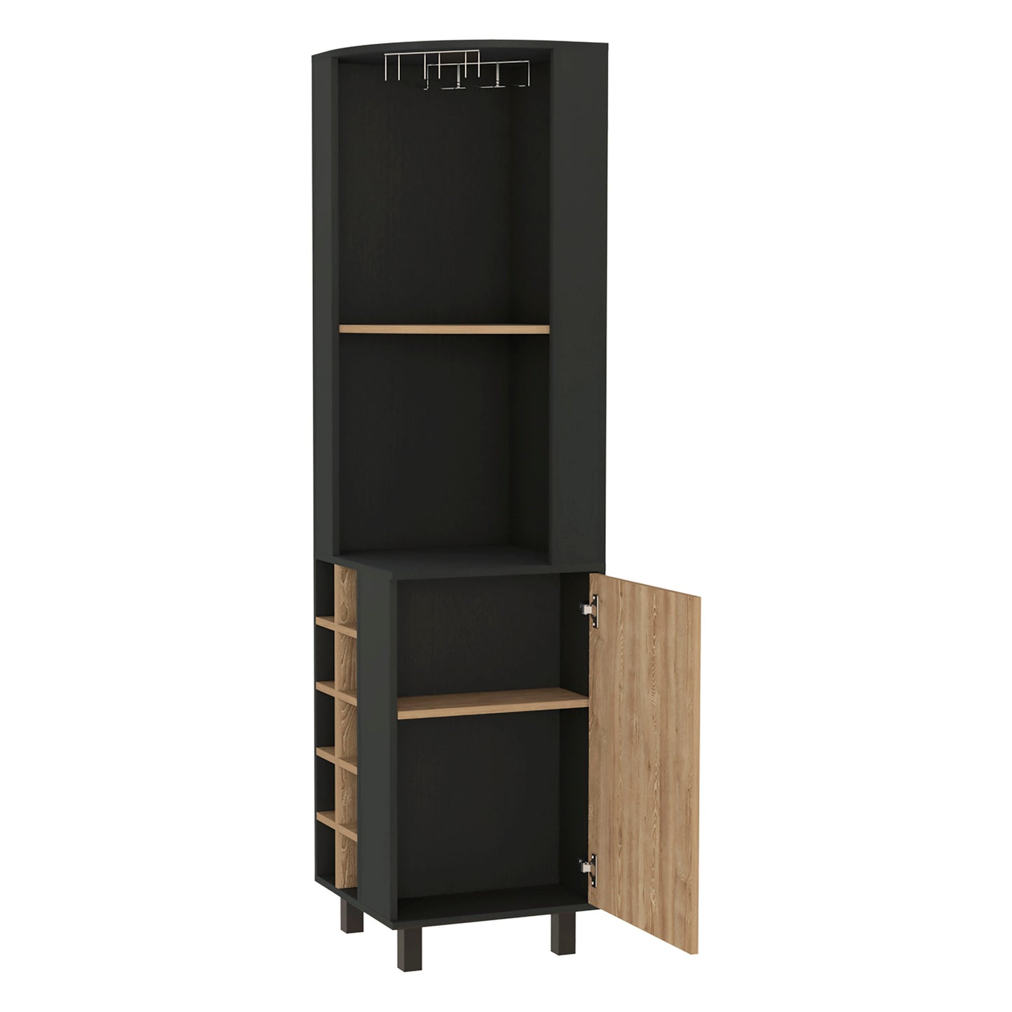 Stylish 10-Bottle Bar Cabinet in Black Wengue and Pine