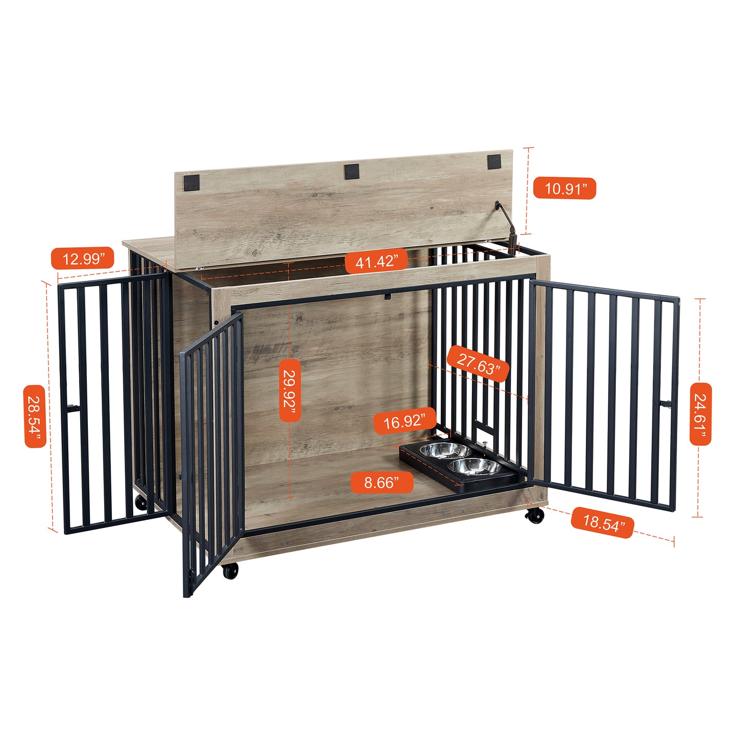 Cozy Retreat Dog Crate Table with Wheels & Feeding Bowls