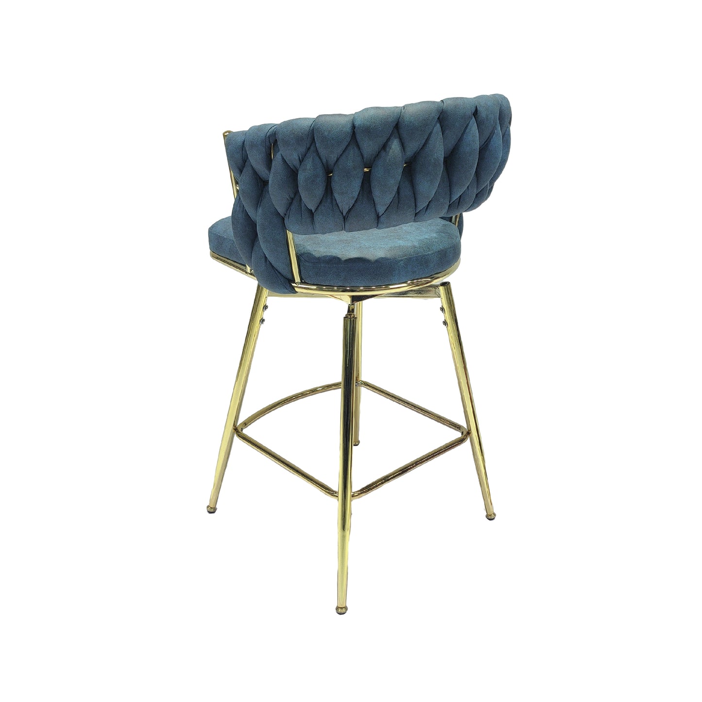 Chic Blue Swivel Bar Stools with Golden Legs - Set of Two