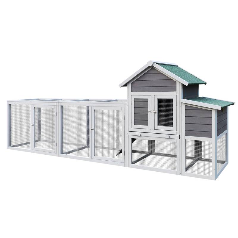 Cozy Gray Wood Chicken Coop & Rabbit Hutch