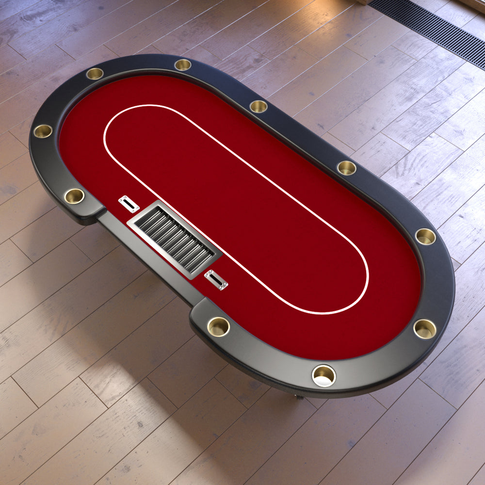 Sleek Red Aura Oval Poker Table with Stylish Curved Legs