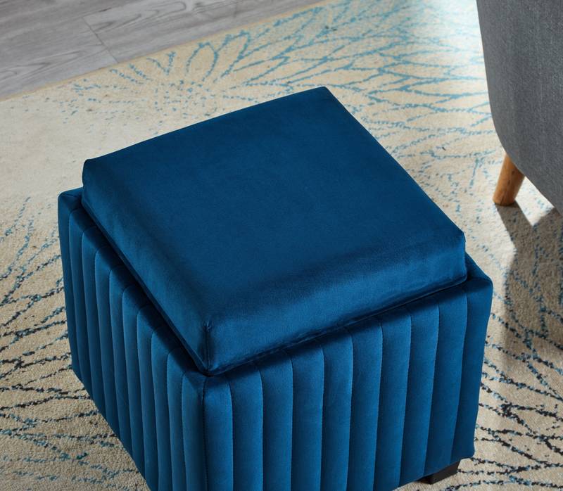 Beige Velvet Cube Storage Ottoman with Coffee Tray