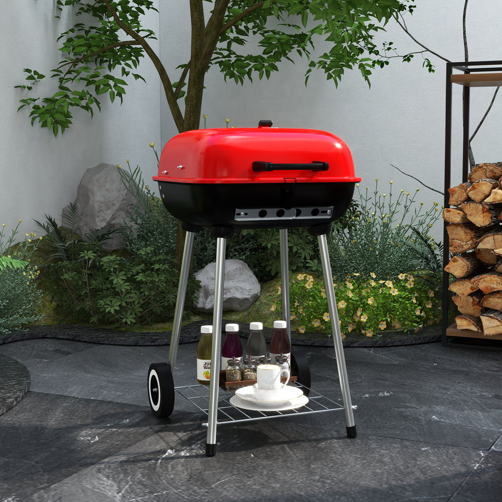 Outsunny Portable Charcoal BBQ Grill & Smoker with Wheels