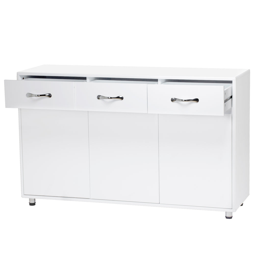 Chic White Three-Door Side Table