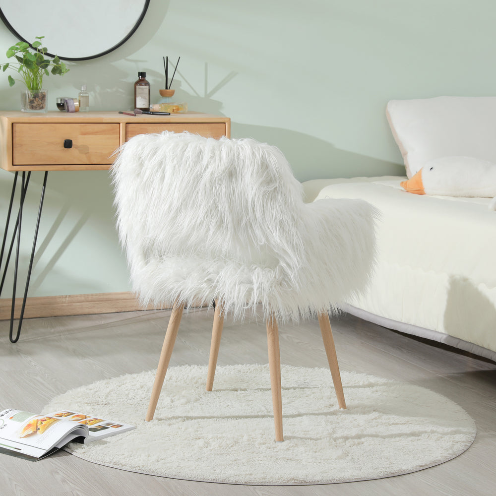 Chic White Faux Fur Makeup Chair with Metal Legs